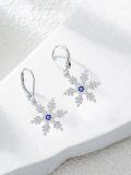 TOUPOP 925 Sterling Silver Blue CZ Snowflake Leverback Earrings Christmas Gifts-0-4