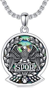 wholesale Sterling Silver SPQR Rome Eagles Pendant Necklace for Men Women-2-Abalone Shell SPQR Eagle Necklace
