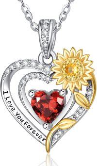 wholesale Sterling Silver Sunflower Birthstone Pendant Necklace for Women-01-Jan