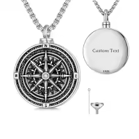 wholesale 925 Sterling Silver Compass Pendant Necklace  for Men Women -07-Compass Urn Necklace-08-Compass Urn Necklace-Custom Text