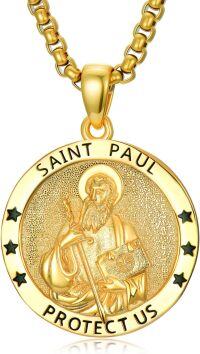 wholesale 925 Sterling Silver St. Paul Medal Pendant with 22  - Hypoallergenic Religious Jewelry for All Genders-V01-St Paul(Gold)