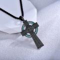 wholesale 925 Sterling Silver Turquoise Inlay Celtic Knot Cross Pendant Necklace  Norse Viking Jewelry for Men Women-0-5