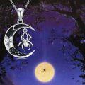 wholesale 925 Sterling Silver Crescent Moon & Spider Necklace Pendant for Women Girls Gifts Jewelry Accessories 48cm Chain Length-0-5