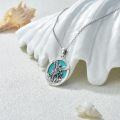 wholesale 925 Sterling Silver Round Genuine Turquoise St. Michael Pendant Necklace-0-3