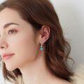 wholesale 925 Sterling Silver Turquoise Round Stone Leverback Drop Earrings-0-4