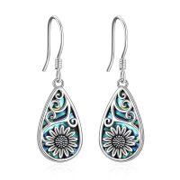 wholesale 925 Sterling Silver Teardrop Earrings With Fleur De Lis Design And Abalone Shell-Sunflower Earrings