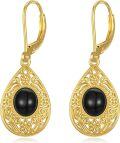 wholesale 925 Sterling Silver Black Onyx Teardrop Filigree Leverback Earrings - Bohemian  for Women-0-0