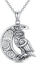 wholesale 925 Sterling Silver Moon and Owl Pendant Necklace for Women Girls-0-0