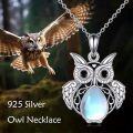 wholesale 925 Sterling Silver Teardrop Moonstone Owl Pendant Necklace with Black Onyx Eyes and Angel Wings - Mothers Day Gift for Cat Lovers & Teens-0-5