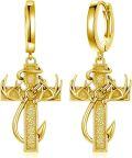 wholesale Gold 925 Sterling Silver Antler Anchor Cross Hoop Earrings for Men-0-0