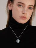 wholesale TOUPOP Sterling Silver Sun And Moon Necklace For Women Birthstone Jewelry Crescent Moon Star Necklace Sun Pendnat Jewelry Blue Crystal Pendant Birthday Christmas Gifts Celtic Moon Necklace -0-4
