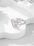wholesale 925 Sterling Silver & Zircon Breast Cancer Ribbon Ring for Women - Adjustable Pink Ribbon Jewelry Gift-0-1