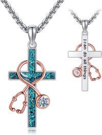 wholesale 925 Sterling Silver Infinity Stethoscope Cross Necklace for Women Graduation Gifts for Doctor Nurse Medical Student RN-Turquoise Stethoscope