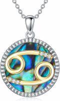 wholesale 925 Sterling Silver Abalone Shell Natural Cubic Zirconia Cancer Zodiac Necklace 12 Constellation Coin Pendant-0-0