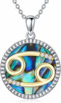 wholesale 925 Sterling Silver Abalone Shell Natural Cubic Zirconia Cancer Zodiac Necklace 12 Constellation Coin Pendant-Cancer(6.21-7.22)