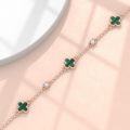 wholesale 14K Rose Gold Malachite Four-Leaf Clover Bracelet - 7 + Extender-0-2