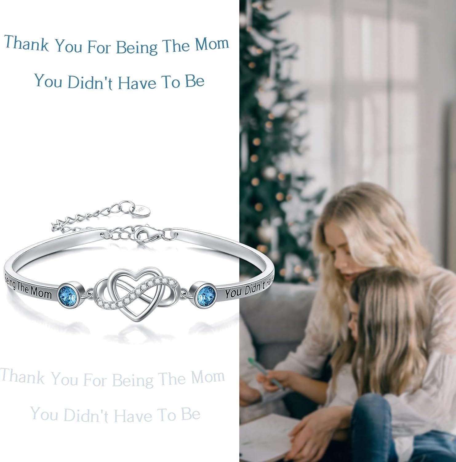 925 Sterling Silver Blue Crystal Infinity Heart Bracelet for Mom Gifts-0-5