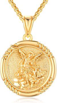 wholesale Gold 925 Sterling Silver Guardian Angel Pendant Necklace for Women Men Catholic s-A04 - Round St Michael(Gold)