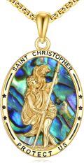 wholesale 925 Sterling Silver Oval Shape Abalone Shell Saint Christopher Pendant Necklace with Chain for Men Women Catholic Christian Gifts 45cm Length-0-0