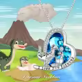 TOUPOP Sterling Silver Crystal Dinosaur Heart Necklace Jewelry Gift-0-1