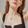 wholesale 925 Sterling Silver Blue Fire Opal Heart with Wings Pendant Necklace for Women Gifts-0-4