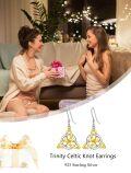 wholesale 925 Sterling Silver Gold Plated Triquetra Celtic Knot Drop Earrings s for Her-0-5
