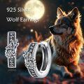 wholesale 925 Sterling Silver Wolf Head Norse Runes Huggie Hoop Earrings for Men Women Gifts-0-4