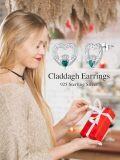 wholesale 925 Sterling Silver Heart-Shaped Emerald Claddagh Celtic Knot Stud Earrings for St Patrick's Day-0-5