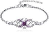 wholesale 925 Sterling Silver Irish Birthstone Celtic Knot Infinity Bracelet-02-Feb-Amethyst