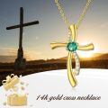TOUPOP 14K Gold Emerald Cross Pendant Necklace, 16+2 Inch-0-3