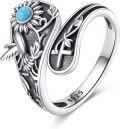wholesale 925 Sterling Silver Sunflower Hummingbird Vintage Adjustable Spoon Ring Wide Thumb Ring for Women-0-0