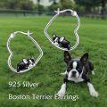 wholesale 925 Sterling Silver French Bulldog Heart Hoop Dangle Earrings Cute s for Women-0-5
