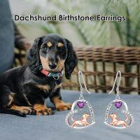 wholesale 925 Sterling Silver Birthstone Dachshund Earrings Cute Dog Dangle Jewelry Gifts for Women Lovers-02-February