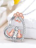 wholesale 925 Sterling Silver Angel Girl with Cats and Paws Heart Pendant Necklace for Women's Gifts on Mothers' Days & Christmas-0-1