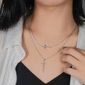 wholesale 925 Sterling Silver Faith Cross Layered Pendant Necklace Religious Jewelry for Women Girls Gifts 45cm Chain Length-0-3