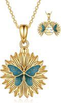 wholesale 925 Sterling Silver Plated Gold Butterfly & Flower Lockets - You Are My Sunshine Inscribed Pendant Necklace-0-0
