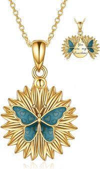 wholesale 925 Sterling Silver Plated Gold Butterfly & Flower Lockets - You Are My Sunshine Inscribed Pendant Necklace-C-Butterfly Gold
