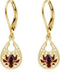 wholesale 14K Gold Crystal Dangle Drop Earrings Birthstone Jewelry Gift for Her-Red Lotus