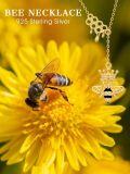 wholesale 925 Sterling Silver Gold-Plated Queen Bee Necklace with Crown & Beehive Pendant - 18\ Chain, Fashion Jewelry Gift for Women-0-5
