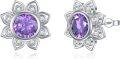 wholesale 925 Sterling Silver Purple Crystal Lotus Flower Stud Earrings for Women Girls Mom Gift-0-0