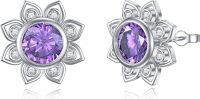 wholesale 925 Sterling Silver Purple Crystal Lotus Flower Stud Earrings for Women Girls Mom Gift-lotus-2