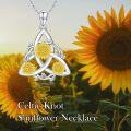 wholesale 925 Sterling Silver Sunflower Triquetra Celtic Knot Pendant Necklace for Women Girls  43cm Chain Length-0-4