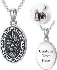 wholesale Sterling Silver 12 Month Birth Flower Photo Locket Necklace Jewelry Gift -3.photo&text customized-05-May-lily-text-2.text customized-05-May-lily-p-05-May-lily-1.no custom
