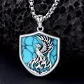 wholesale 925 Sterling Silver Phoenix Turquoise Shield Necklace for Women and Men-0-2