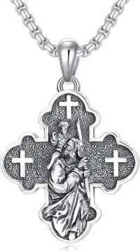 wholesale 925 Sterling Silver Cross Pendant with Religious Figures and Crucifixes on Chain for Men Women  47cm Length-B3.Saint Christopher(cross)