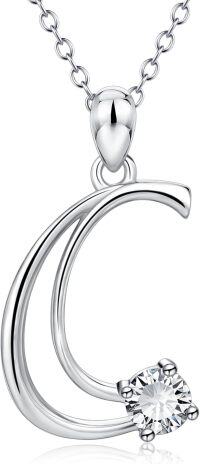 wholesale 925 Sterling Silver 26 Alphabet Pendant Necklace Jewelry-Letter C