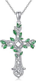 wholesale 925 Sterling Silver Green Leaf Celtic Knot Cross Pendant Necklace Religious s for Women and Men-0-0