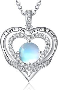wholesale S925 Sterling Silver 18K White Gold Plated Moonstone & Birthstone Pendant Necklace - Romantic I Love You Always Forever Engraved Jewelry Gift for Women-Moonstone