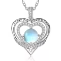 wholesale S925 Sterling Silver 18K White Gold Plated Moonstone & Birthstone Pendant Necklace - Romantic I Love You Always Forever Engraved Jewelry Gift for Women-0-0