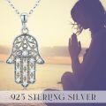 wholesale 925 Sterling Silver CZ Evil Eye Hamsa Hand Pendant Necklaces for Women and Girls Protection  45cm Chain Length-0-3